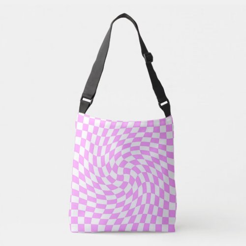  Warped Checkered Pattern Pink and White Fashion   Crossbody Bag