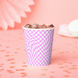 Warped Checkered Pattern Pink and White Fashion Paper Cups