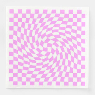 Warped Checkered Pattern Pink and White Fashion Paper Dinner Napkins