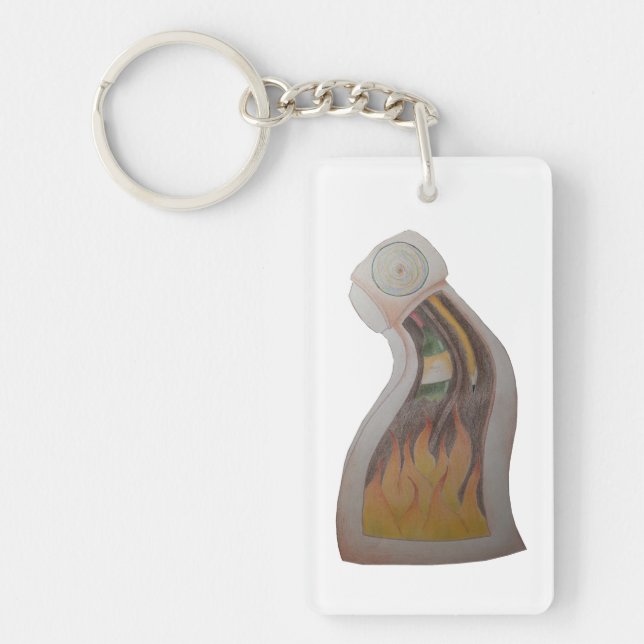 Warped Clock on Fire Keychain (Front)