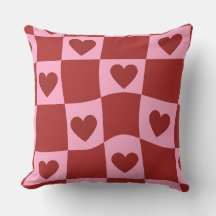 Warped Crimson Pink Checkerboard Pillow