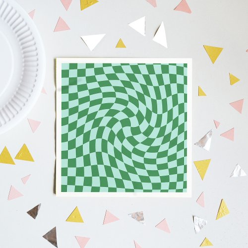 Warped Green Blue Checkered Checkerboard Retro  Napkins