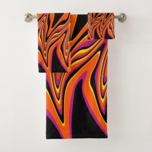 Warped in Black, Pink, Orange and Yellow  Bath Towel Set