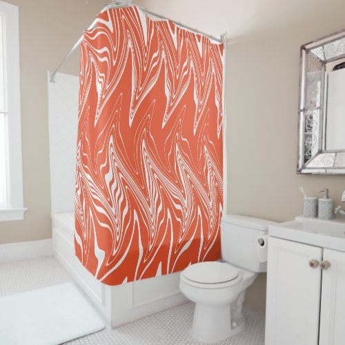 Warped _ Orange and White Shower Curtain