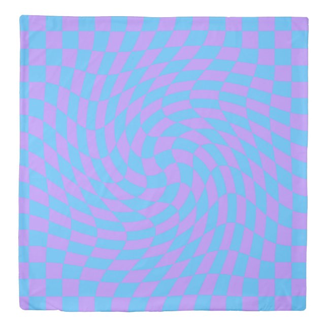 Warped Pale-Blue and Lavender Checker  Duvet Cover (Front)