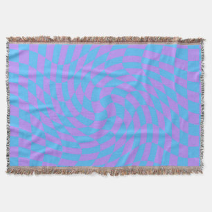 Warped Pale-Blue and Lavender Checker  Throw Blanket