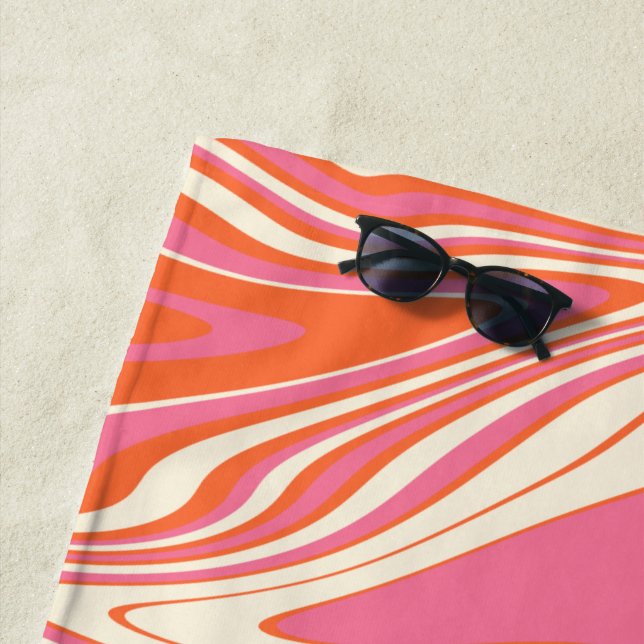 Warped - Pink, Orange and Cream Beach Towel (In Situ)