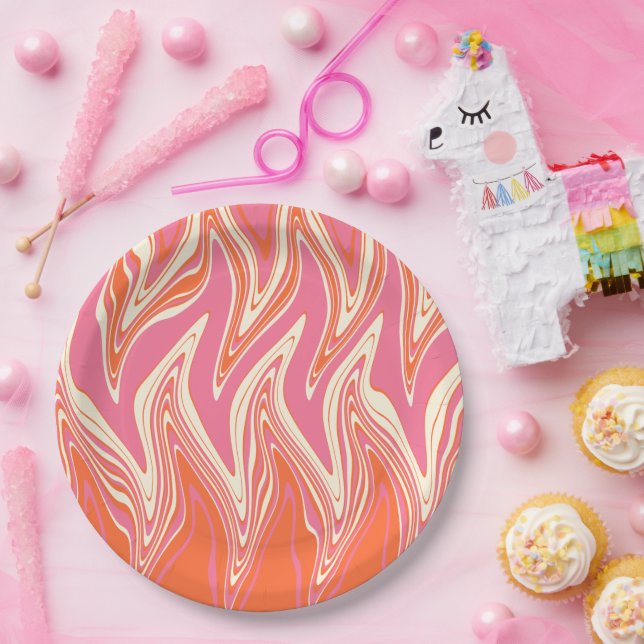 Warped - Pink, Orange and Cream Paper Plates (Party)