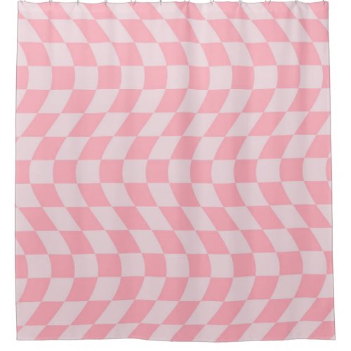 Warped Retro Checkerboard Pink Lilac Checkered Shower Curtain