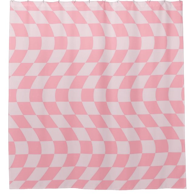 Warped Retro Checkerboard Pink Lilac Checkered Shower Curtain (Front)