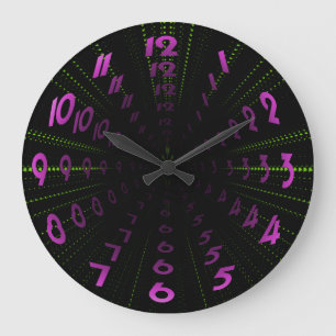 Warped Wormhole Space Tunnel Purple Green Large Clock