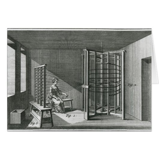 Warping silk threads, illustration Encylopedia Cards (Front Horizontal)