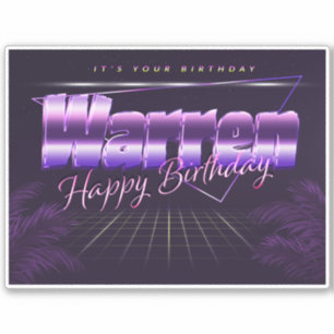 Warren Name First Name Purple Retro Sticker Birthd