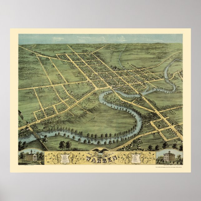 Warren, OH Panoramic Map - 1870 Poster (Front)