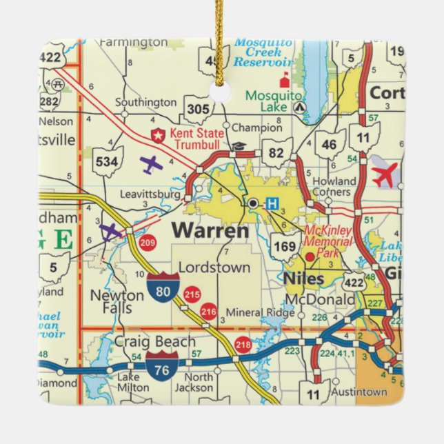 Warren Ohio Map Ceramic Ornament (Back)
