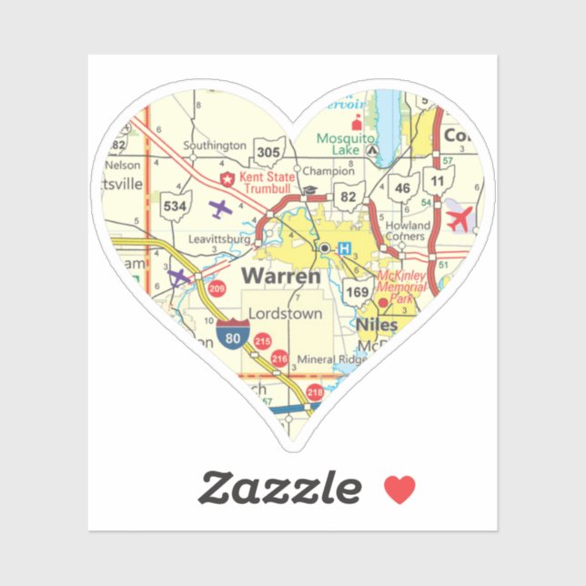 Warren Ohio Map Sticker (Sheet)