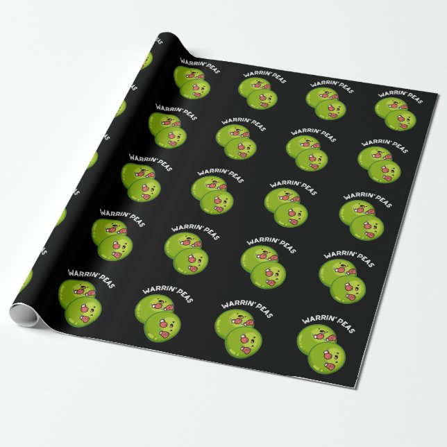 Warrin Peace Funny Pea Pun Dark BG Wrapping Paper (Unrolled)