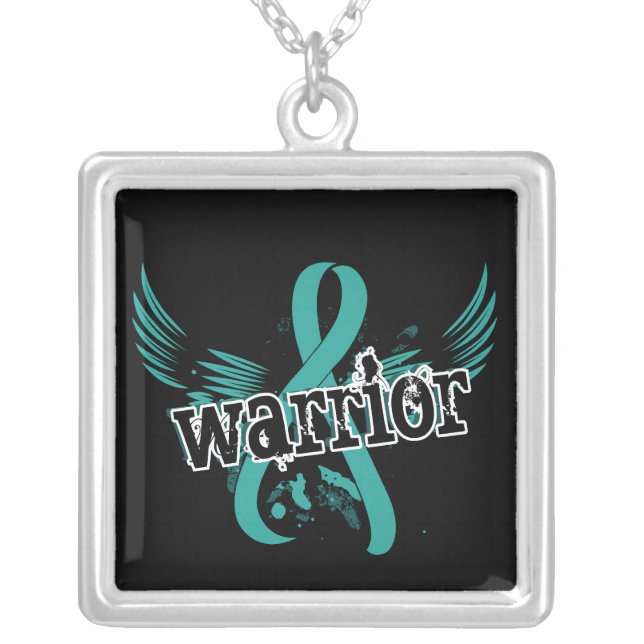 Warrior 16 Ovarian Cancer Silver Plated Necklace (Front)