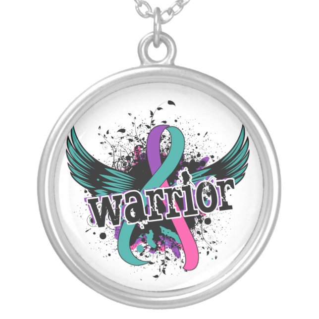 Warrior 16 Thyroid Cancer Silver Plated Necklace (Front)