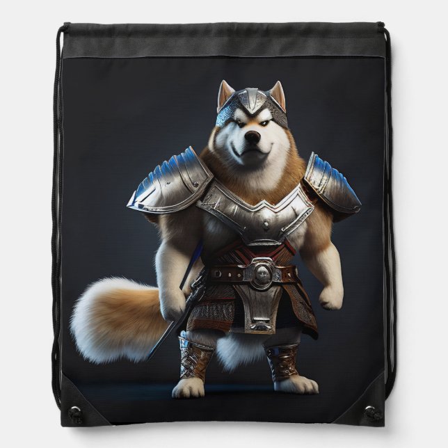 Warrior Alaskan Malamute Dog, Military Alaskan Dog Drawstring Bag (Front)