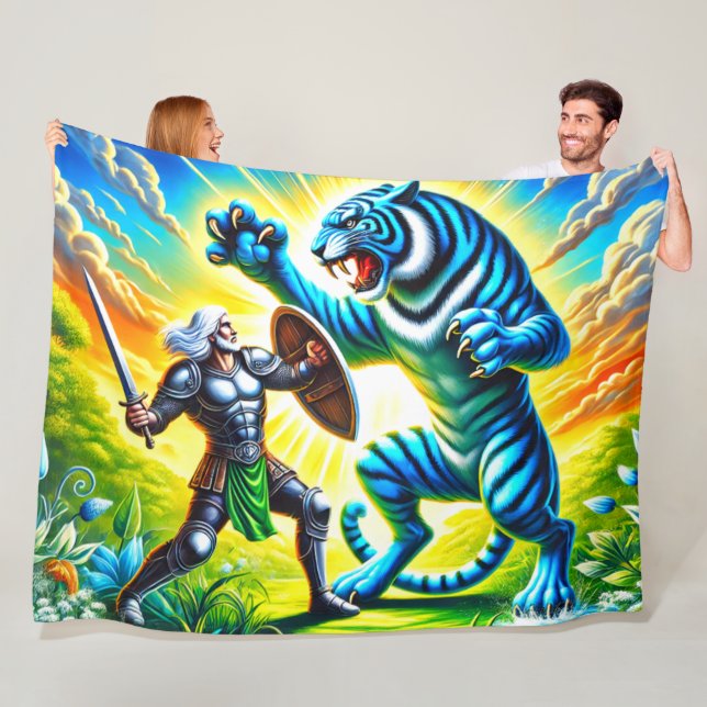 Warrior and a Tiger Fleece Blanket (In Situ)