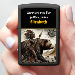 Warrior and her bear stand strong zippo lighter