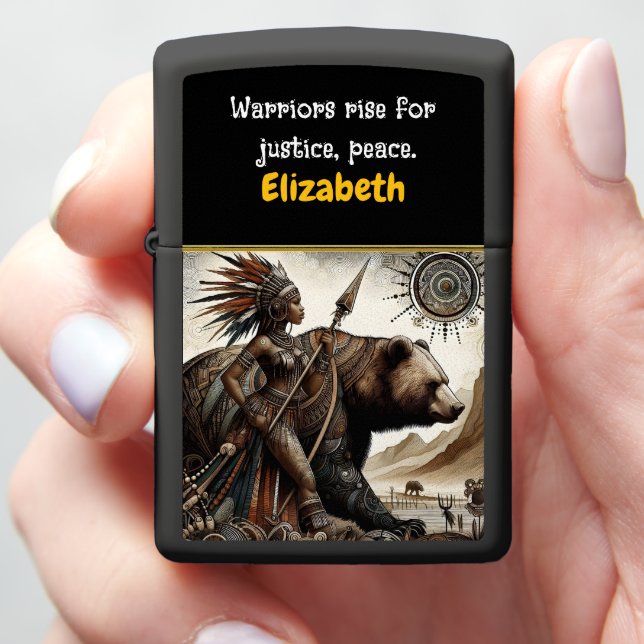 Warrior and her bear stand strong zippo lighter (In Hand)
