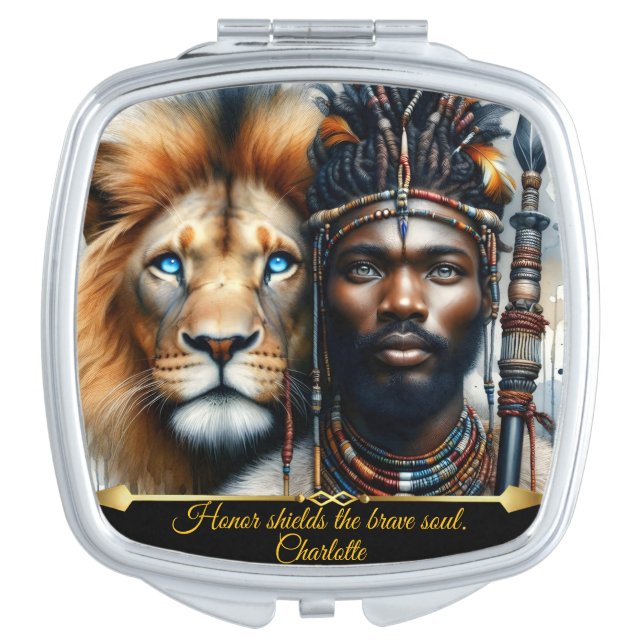 Warrior and lion unite in strength.  compact mirror (Front)