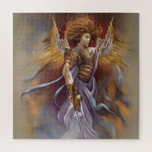 Warrior Angel Of Protection In Watercolor Lavender Jigsaw Puzzle