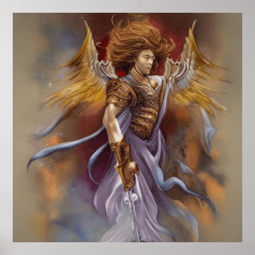 Warrior Angel Of Protection In Watercolor Lavender Poster