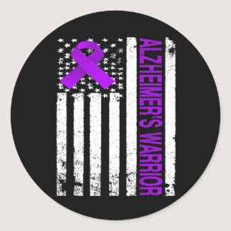 Warrior Awareness - Usa Flag Purple Ribbon  Classic Round Sticker