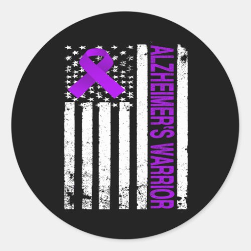 Warrior Awareness _ Usa Flag Purple Ribbon  Classic Round Sticker