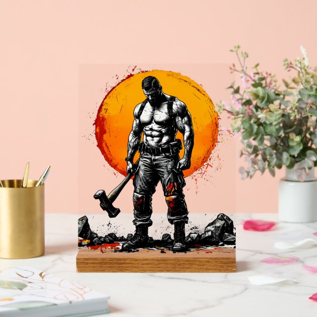 warrior barbarian medieval fantasy hummer strength acrylic sign (Wedding)