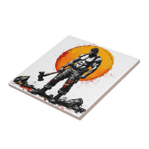 warrior barbarian medieval fantasy hummer strength ceramic tile