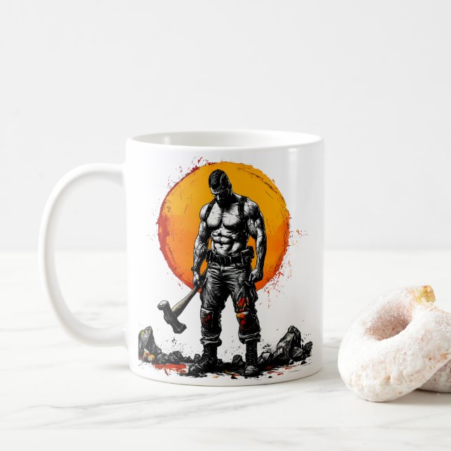 warrior barbarian medieval fantasy hummer strength coffee mug (With Donut)