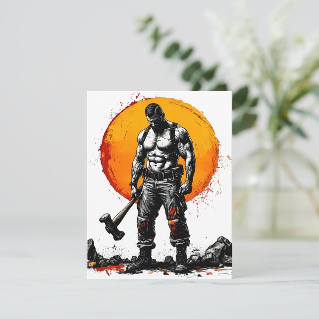 warrior barbarian medieval fantasy hummer strength holiday card (Standing Front)
