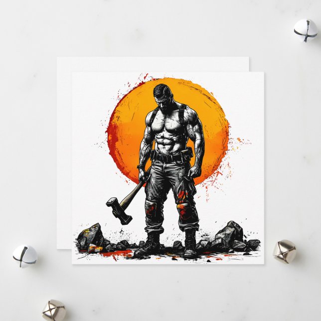 warrior barbarian medieval fantasy hummer strength holiday card (Front/Back In Situ)