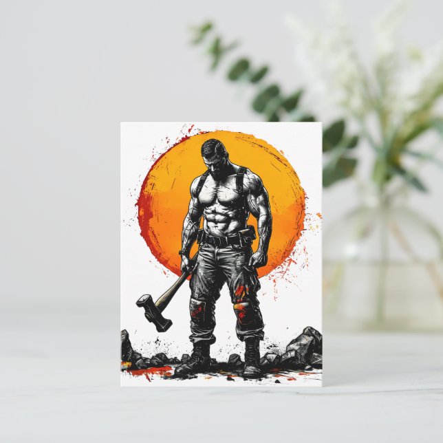 warrior barbarian medieval fantasy hummer strength invitation postcard (Standing Front)