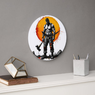 warrior barbarian medieval fantasy hummer strength large clock