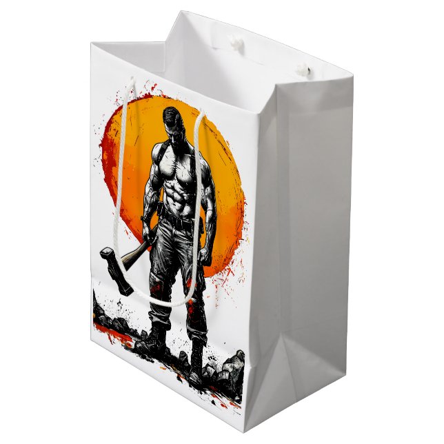 warrior barbarian medieval fantasy hummer strength medium gift bag (Front Angled)