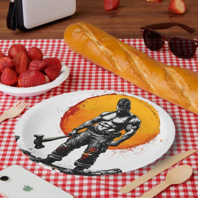 warrior barbarian medieval fantasy hummer strength paper plates (Picnic)