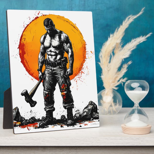 warrior barbarian medieval fantasy hummer strength plaque (Side)