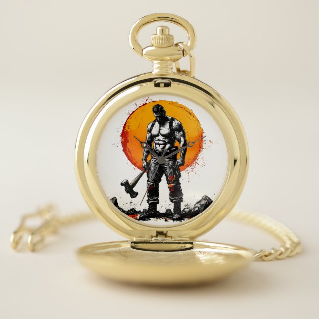warrior barbarian medieval fantasy hummer strength pocket watch (Inside)