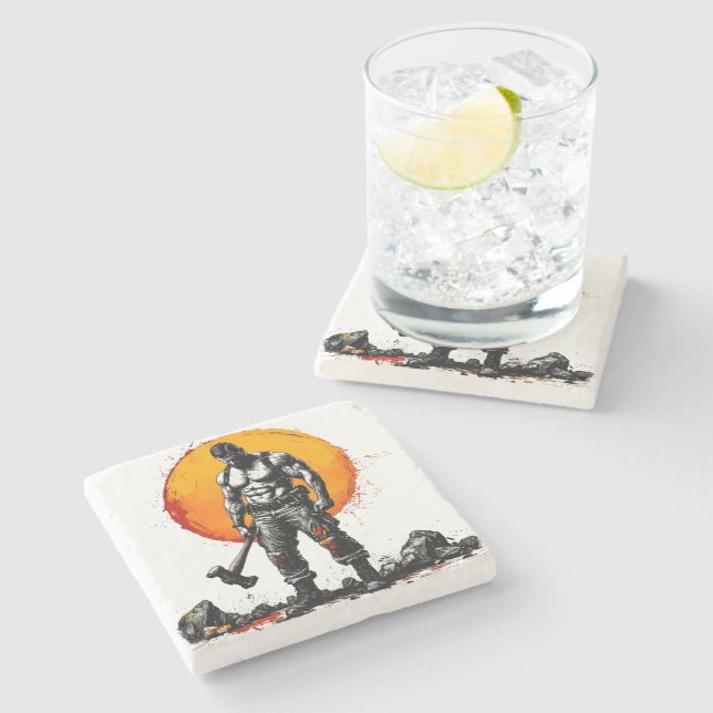 warrior barbarian medieval fantasy hummer strength stone coaster (Side)