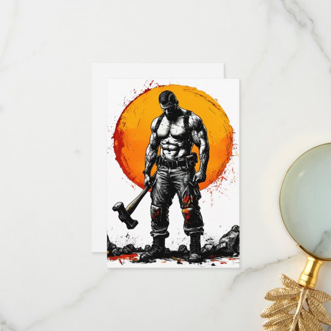 warrior barbarian medieval fantasy hummer strength thank you card (Front/Back In Situ)