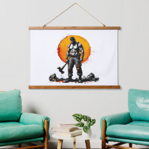warrior barbarian medievaWood Topped Wall Tapestry