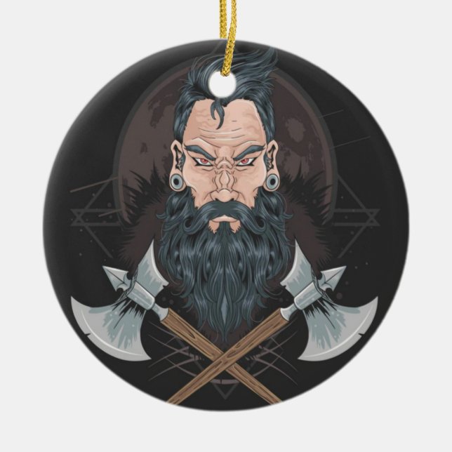 WARRIOR BEARD MEN CERAMIC ORNAMENT (Front)