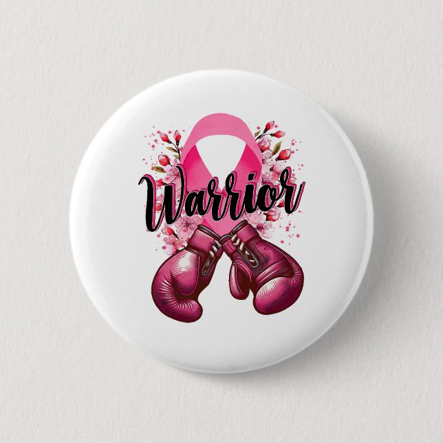 Warrior Boxing Gloves Pink Ribbon Breast Cancer Aw Button (Front)