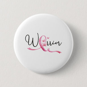 Warrior Breast Cancer Month Butterflies Pink Ribbo Button