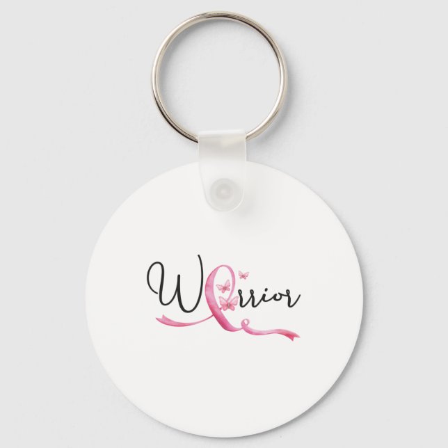 Warrior Breast Cancer Month Butterflies Pink Ribbo Keychain (Front)